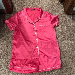Pink silk pajamas size large never worn